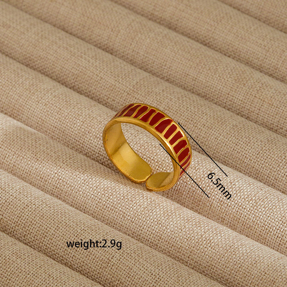 Anello aperto da donna in acciaio al titanio con forma geometrica e a cuore, stile INS, con finitura placcata