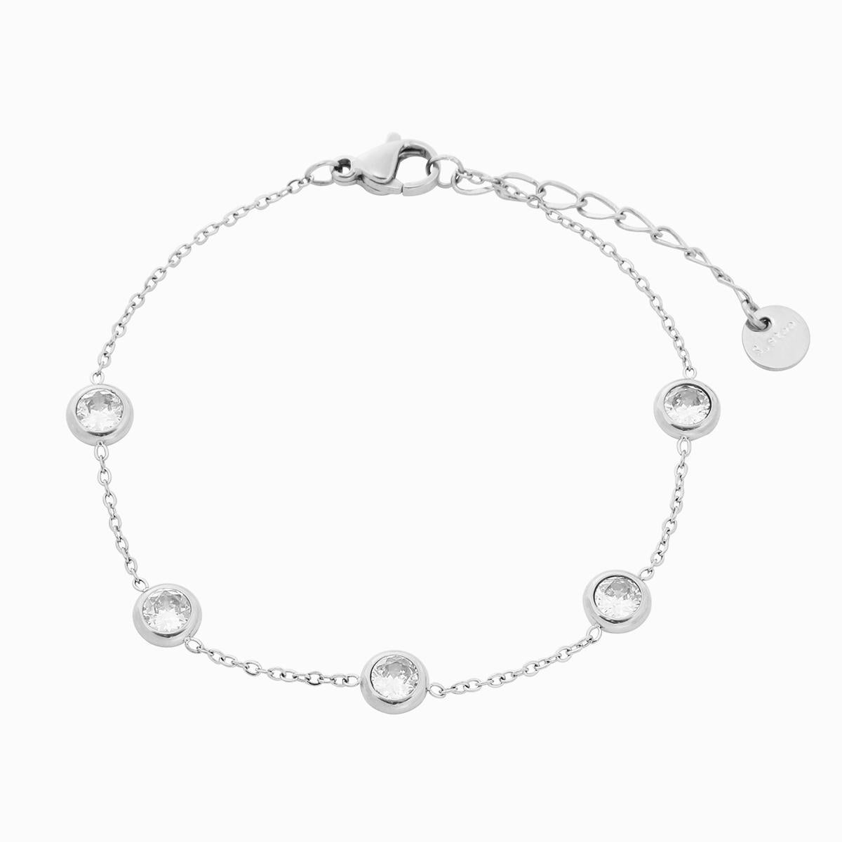 Pulsera de acero inoxidable con diseño geométrico redondo y diamantes de imitación para mujer, acabado chapado, aspecto lujoso, resistente al deslustre