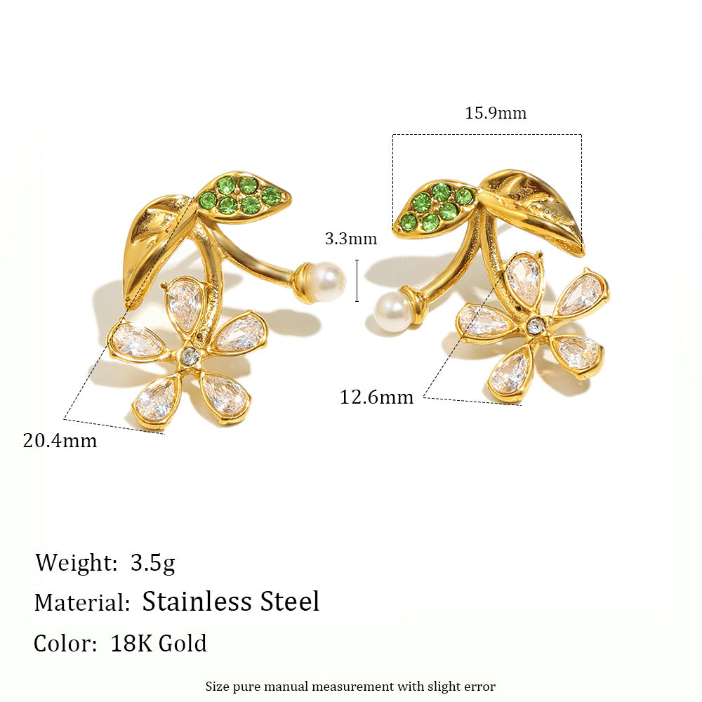 Eleganti Orecchini a Lobo Floreali in Acciaio Inossidabile con Placcatura in Oro 18K da Donna, Minimalisti e di Tendenza