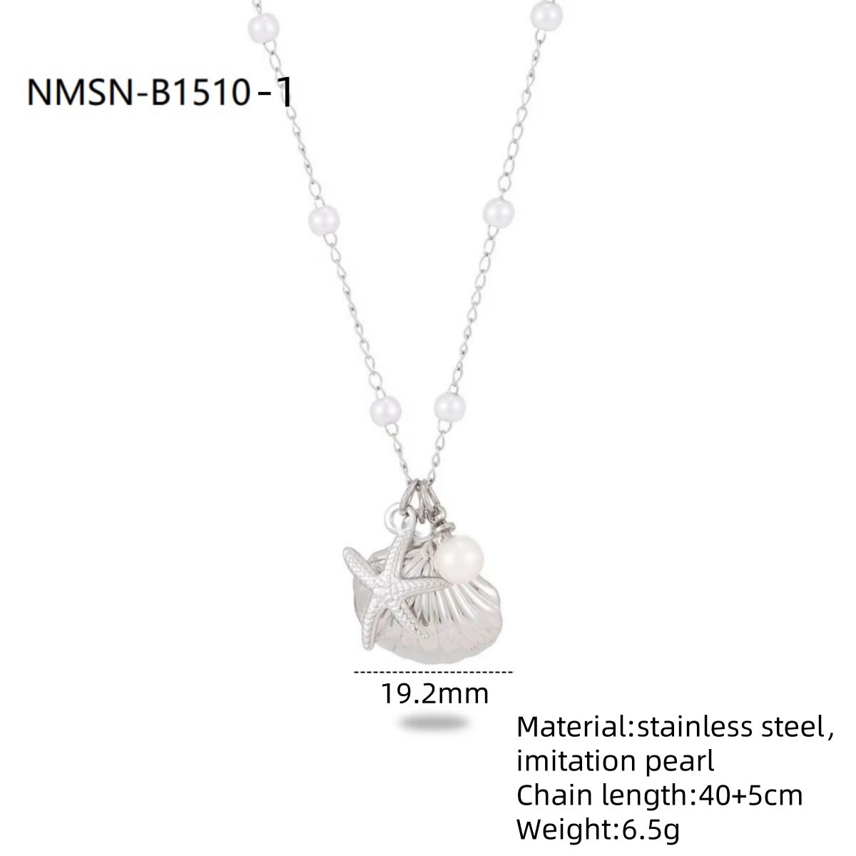 Conjunto de collar minimalista geométrico de acero inoxidable y titanio con colgante de perlas y conchas para mujer