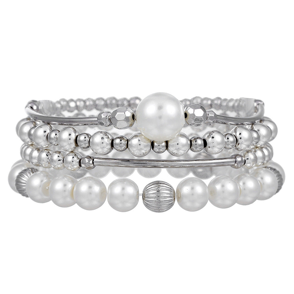 Bohemian Style Geometric Beaded Elastic Bracelet Set for Women with CCB Pearl and Acrylic Beads