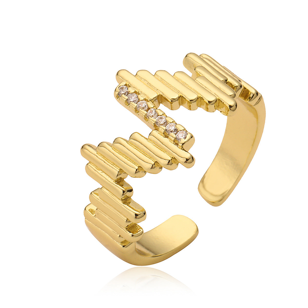 Anello da donna minimalista a onda geometrica con intarsio in zirconi e rame placcato oro