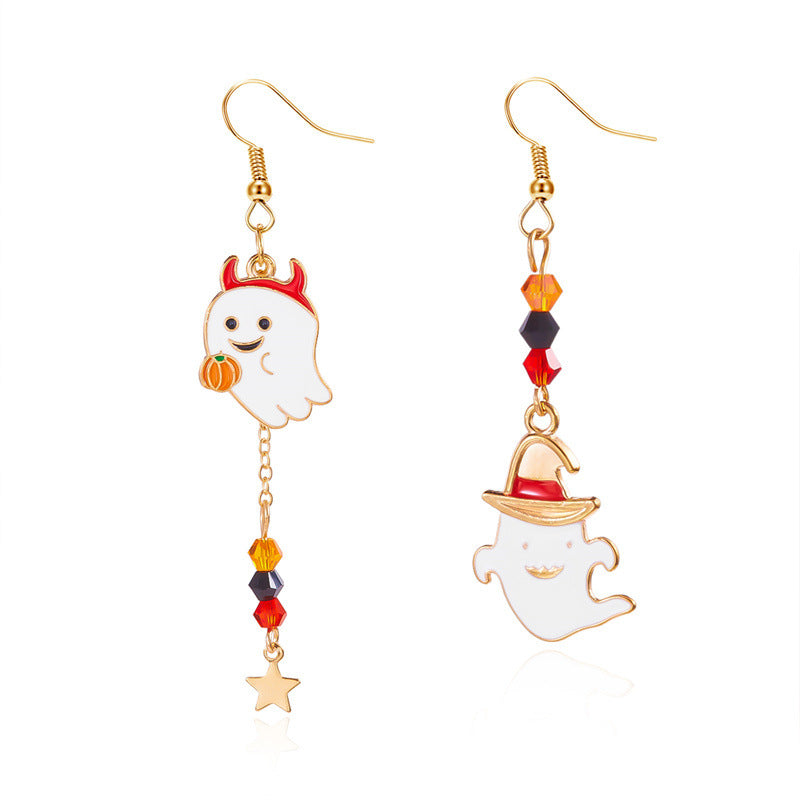 Pendientes de aleación con colgante de fantasma de calabaza de Halloween, dulces y atrevidos, galvanizados para fiestas de disfraces unisex