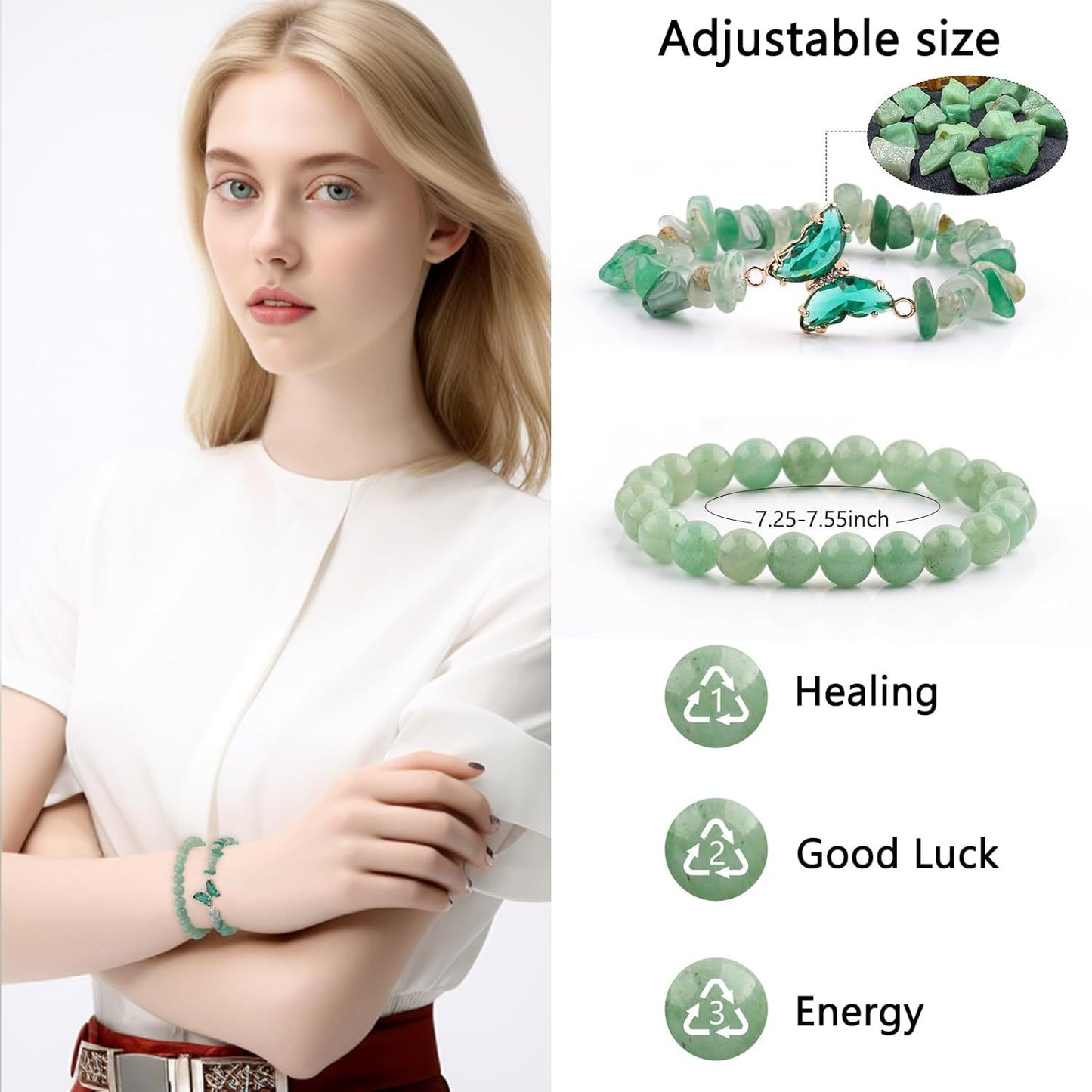 Minimalist Butterfly Crystal Beaded Bracelet Charm Bar Set