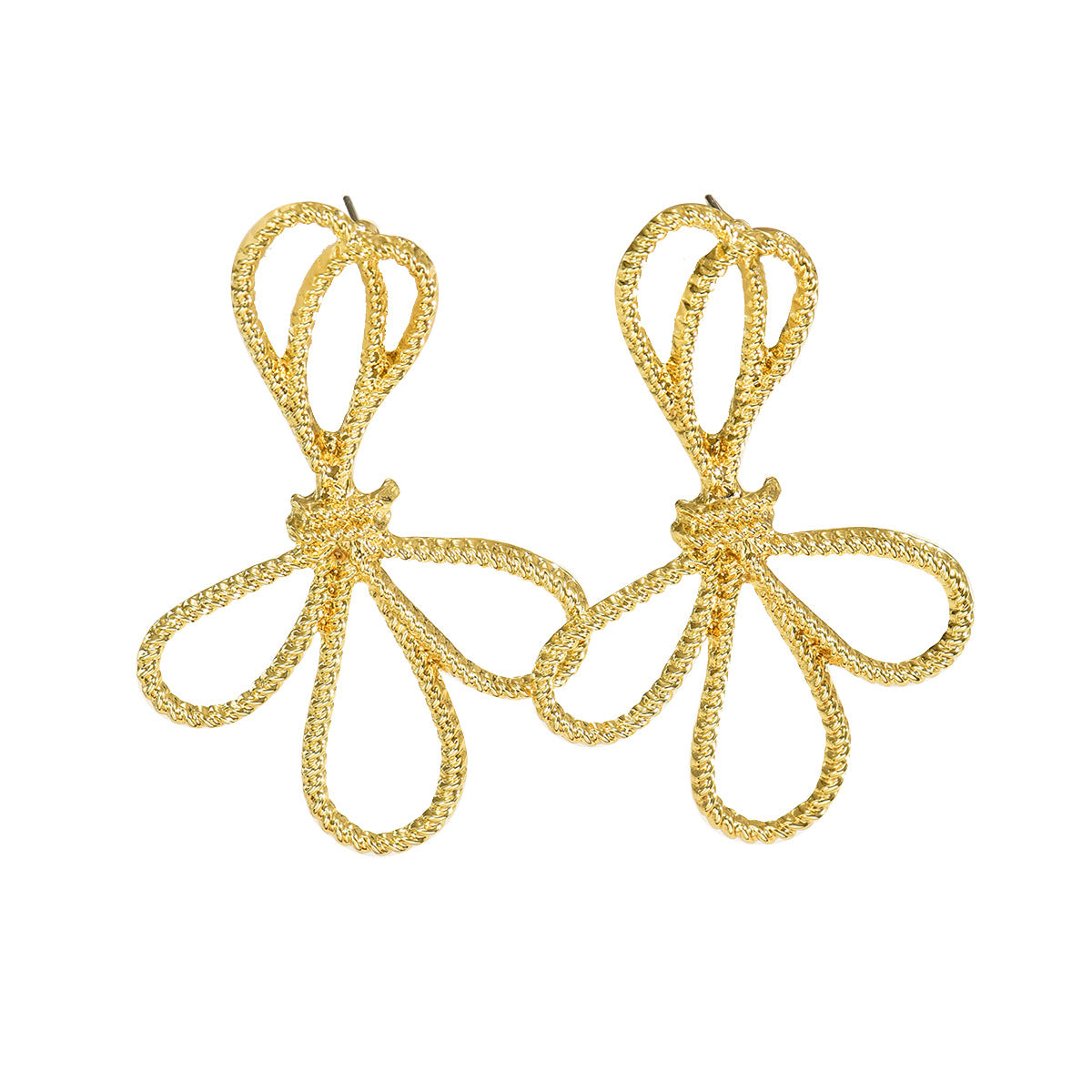 Pendientes de botón geométricos minimalistas en forma de lazo para mujer de aleación de zinc con acabado galvanizado
