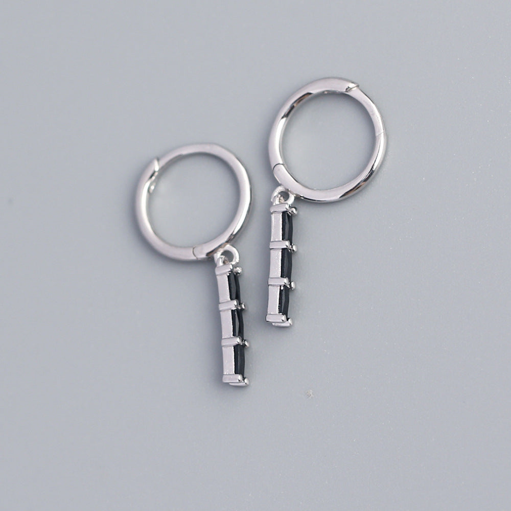 Minimalist Geometric Rectangular S925 Sterling Silver Hoop Earrings with Zircon Inlay for Women