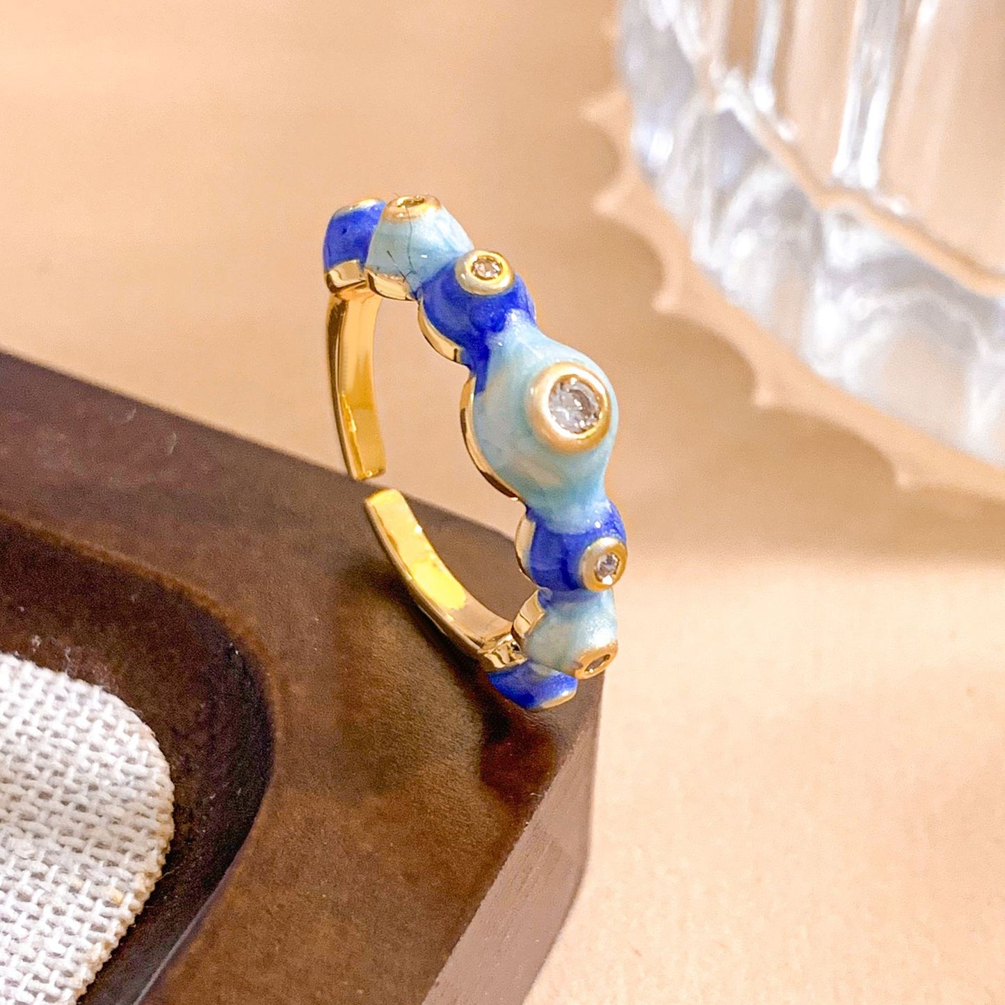 Sweet Gold Plated Brass Adjustable Ring with Bow and Bubble Elements for Women