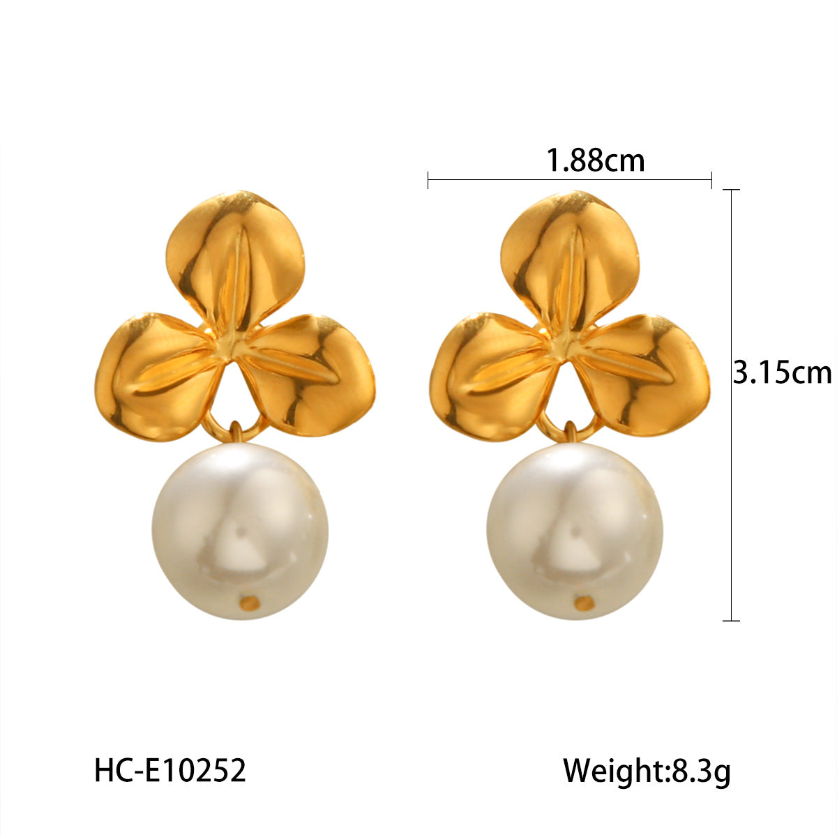 Vintage French Style 18K Gold Plated Stainless Steel Floral Geometric Pearl Stud Earrings for Women