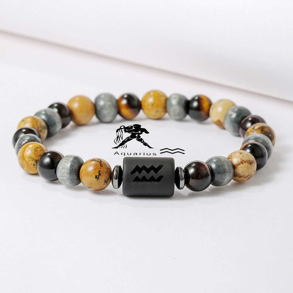 Handmade Round Tiger's Eye Beaded Bracelet Zodiac Constellation Design Unisex