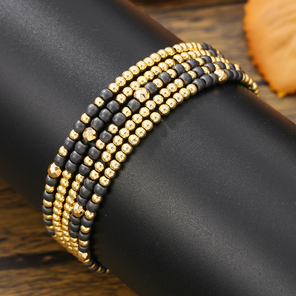 Bracciale a strati stile bohémien con perline per donna con perle di ematite nera, braccialetto multistrato fatto a mano