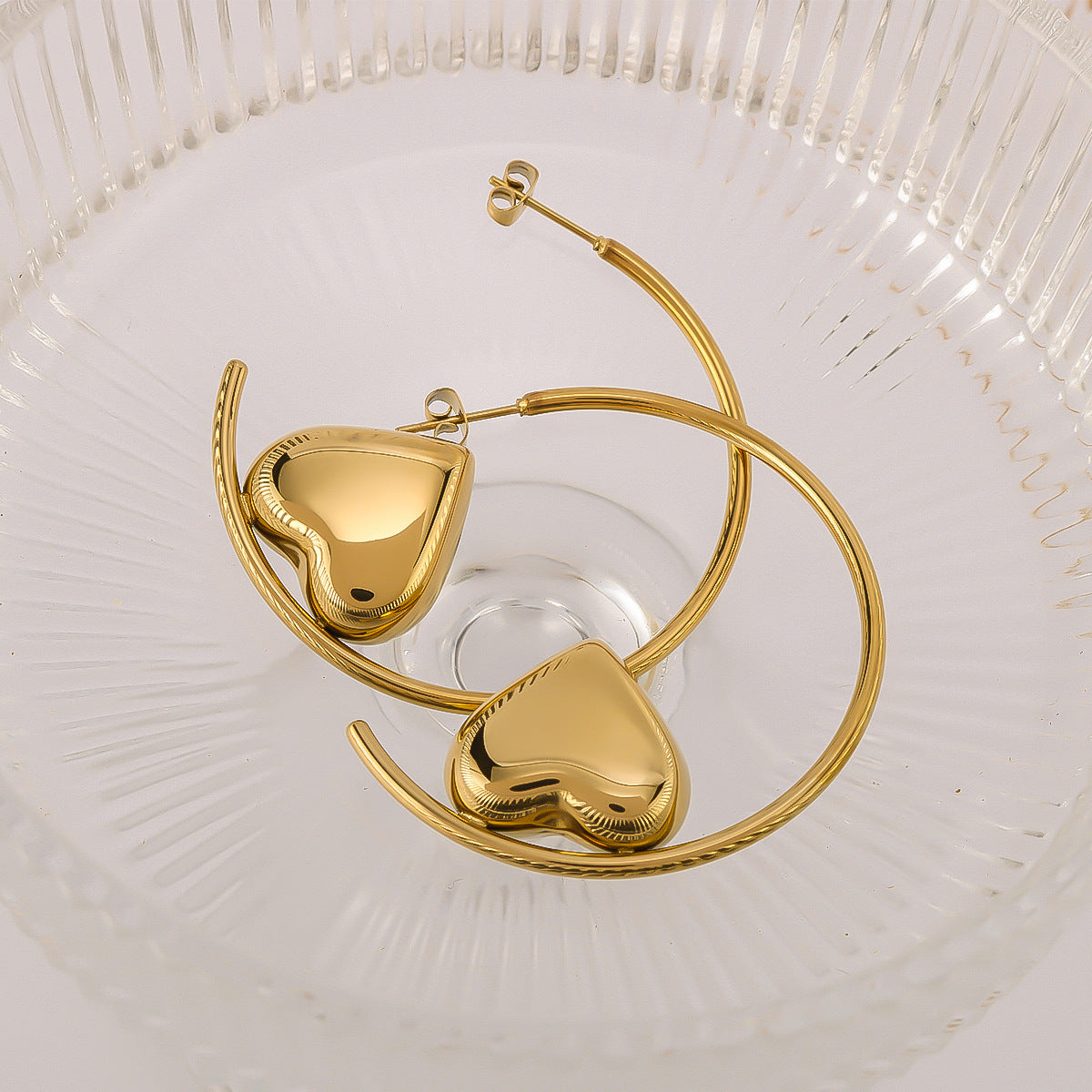 Minimalist Geometric Hollow Heart-Shaped Earrings in Stainless Steel with 18K Gold Plating for Women