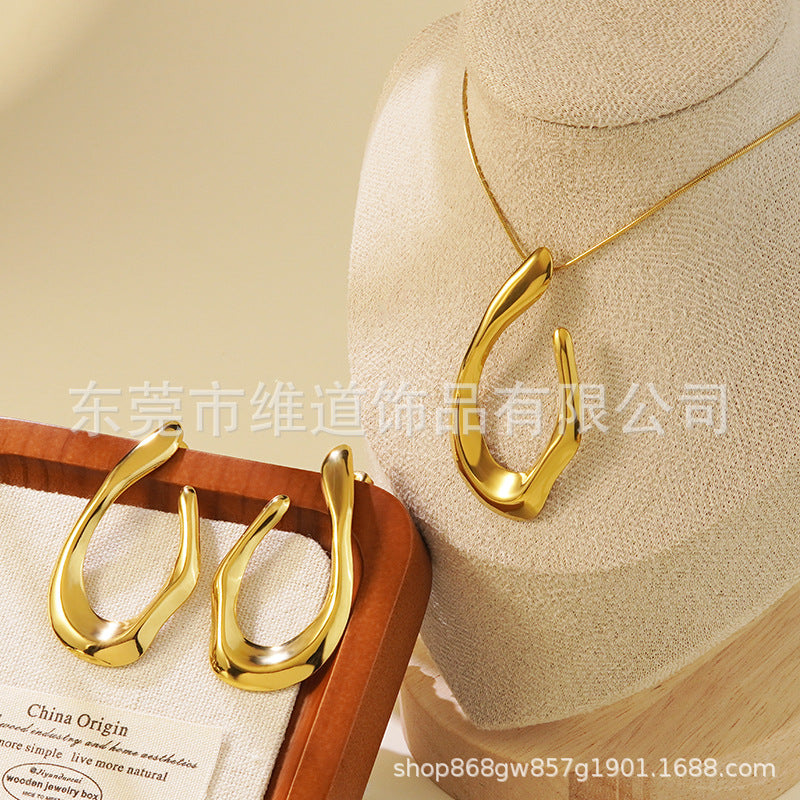 Conjunto de joyas de acero inoxidable con baño de oro minimalista con colgante de corazón floral y lazo en cadena para mujer