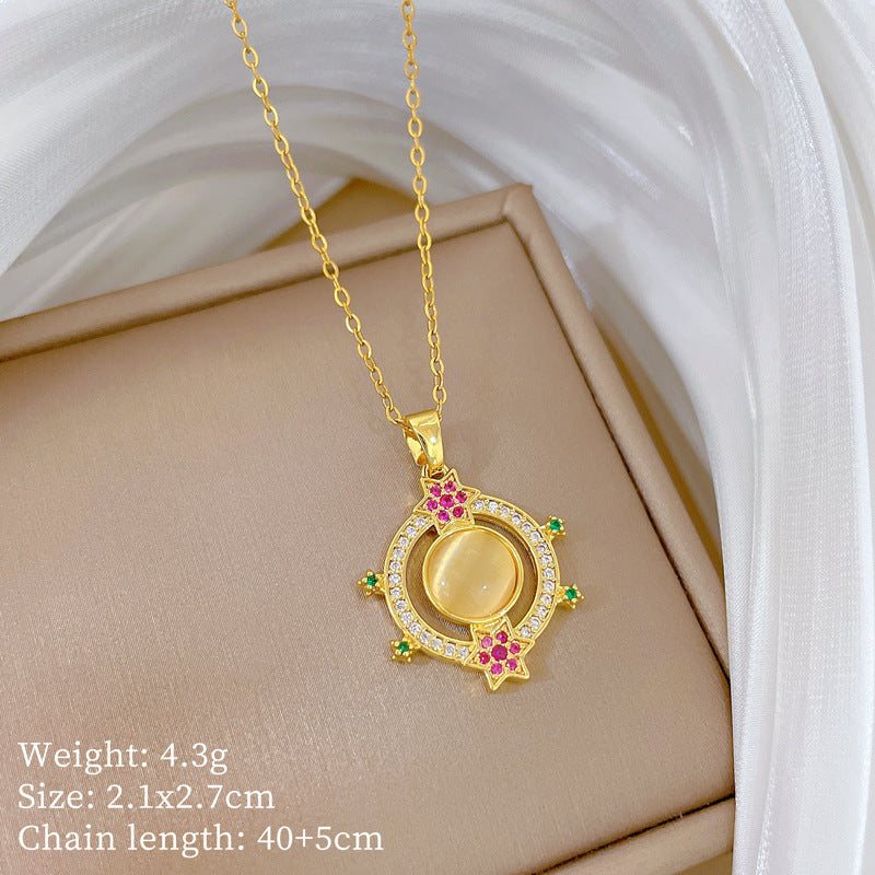Sweet Minimalist Cross Micro-Inlaid Cubic Zirconia Brass Pendant Titanium Steel Necklace for Unisex