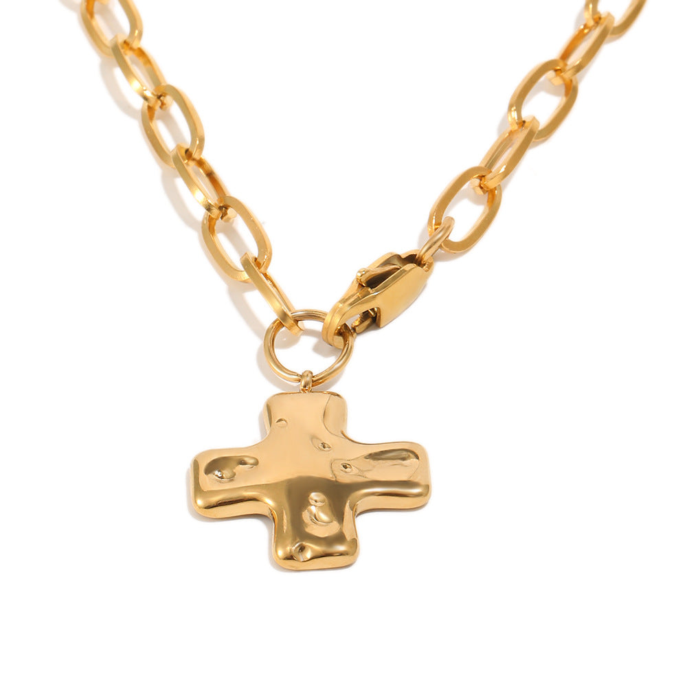 Elegant 18K Gold Plated Stainless Steel Cross Necklace for Women