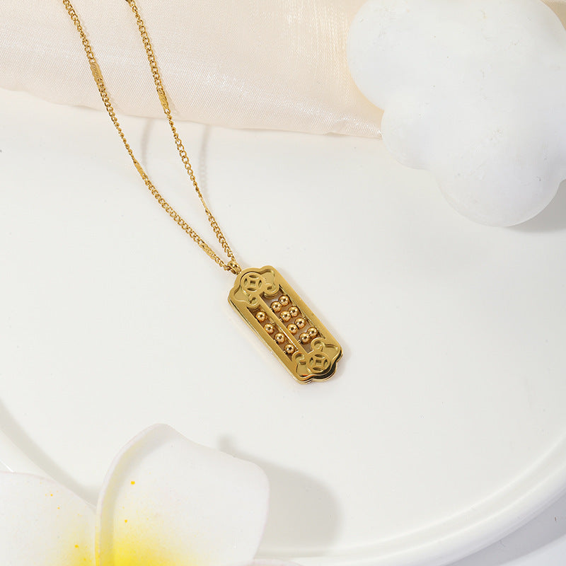 Collana da donna con ciondolo a pallottoliere geometrico portafortuna in acciaio al titanio lucidato, motivo a margherita, gioielli freschi, femminili e minimalisti