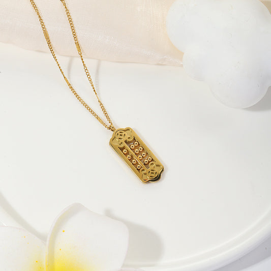 Collana da donna con ciondolo a pallottoliere geometrico portafortuna in acciaio al titanio lucidato, motivo a margherita, gioielli freschi, femminili e minimalisti
