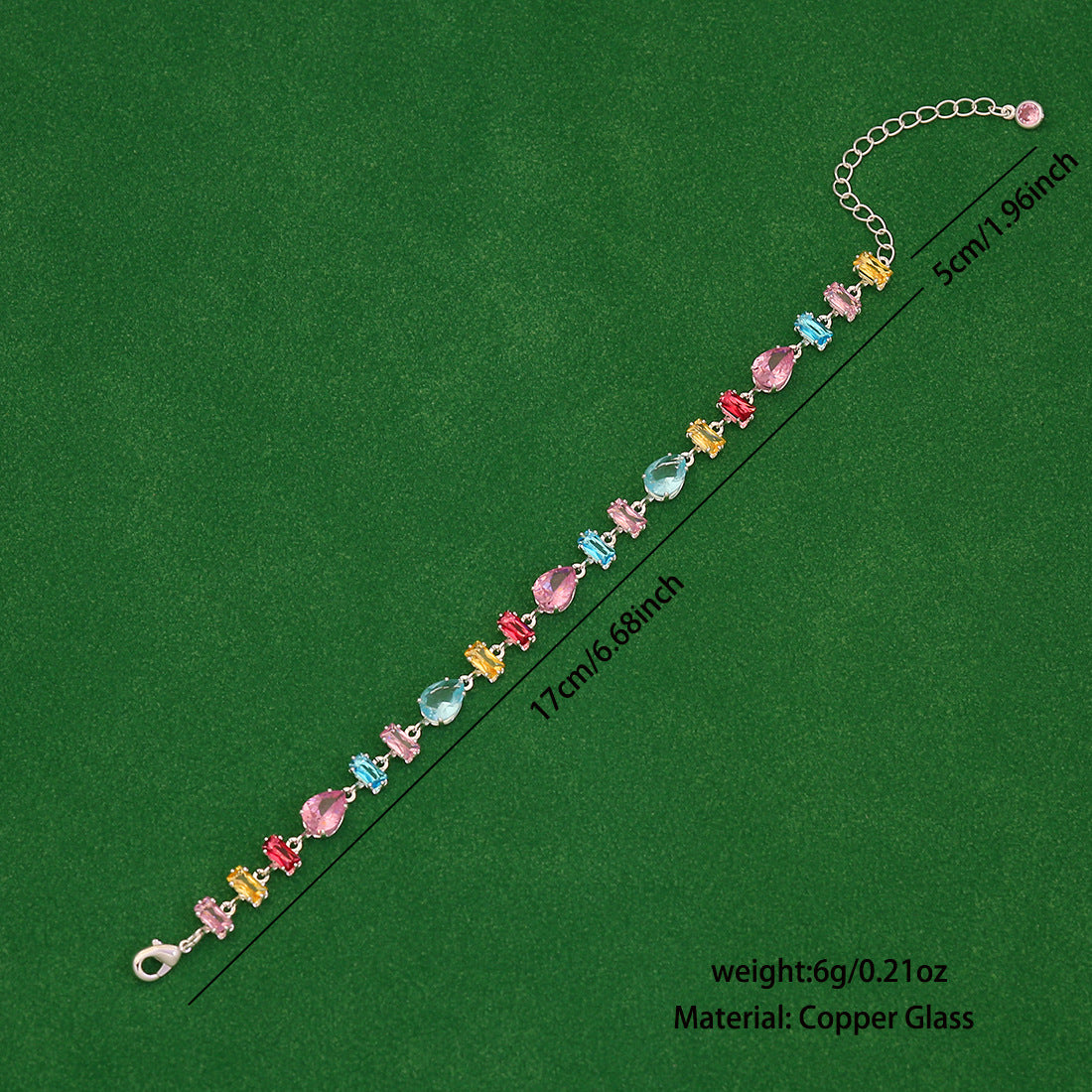 Minimalist Geometric Candy-Colored Zircon Crystal Bracelet for Women in Copper with Micro-Pavé Setting