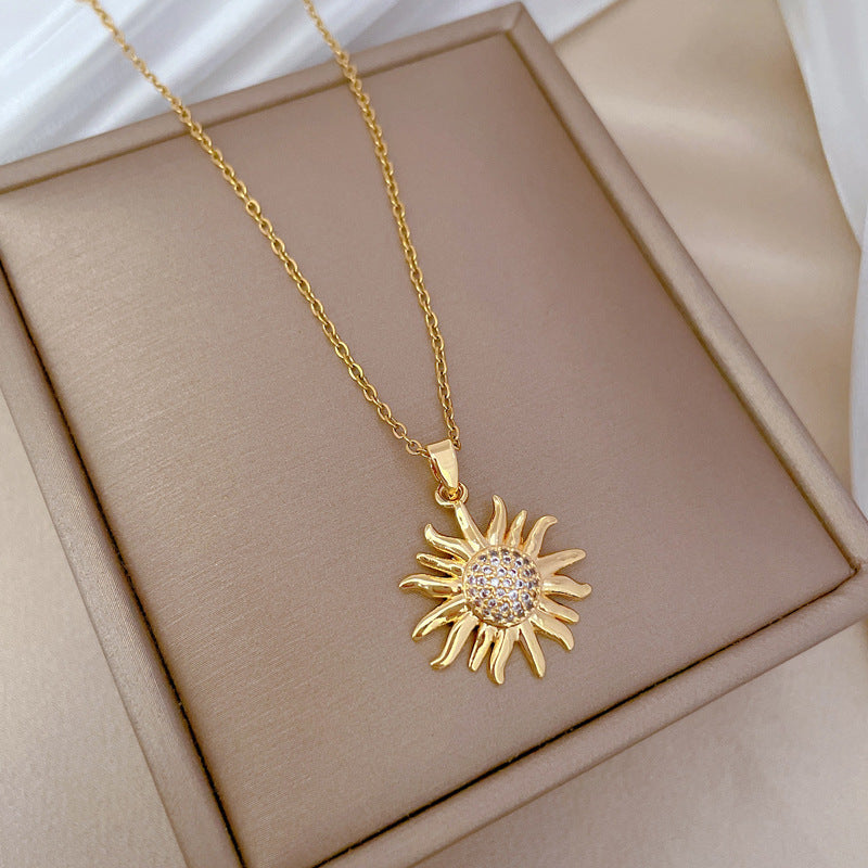 Collana con Ciondolo Girasole Lusso Titanio Acciaio Geometrico Ciondolo Collana Unisex