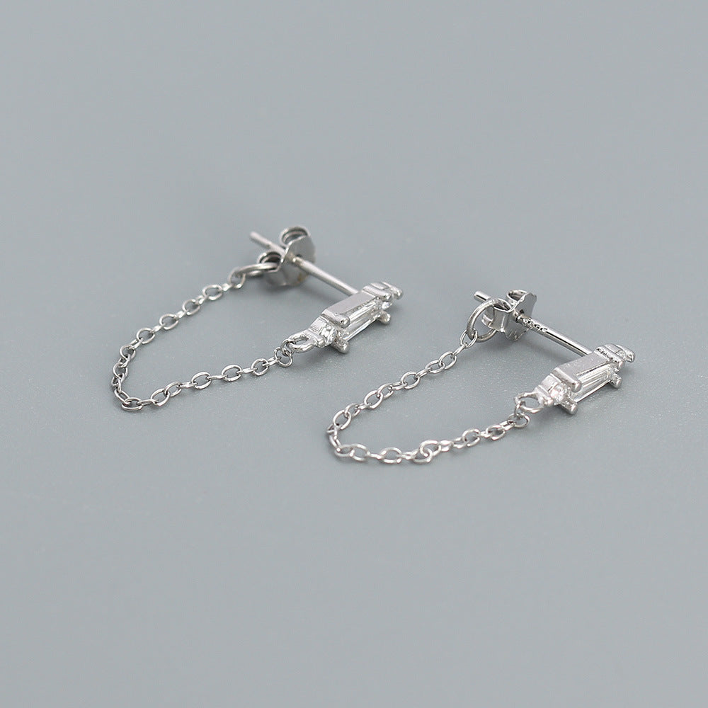 Orecchini a Catena Pendente con Inlay in Zirconia Cubica in Argento Sterling 925 Geometrici da Donna