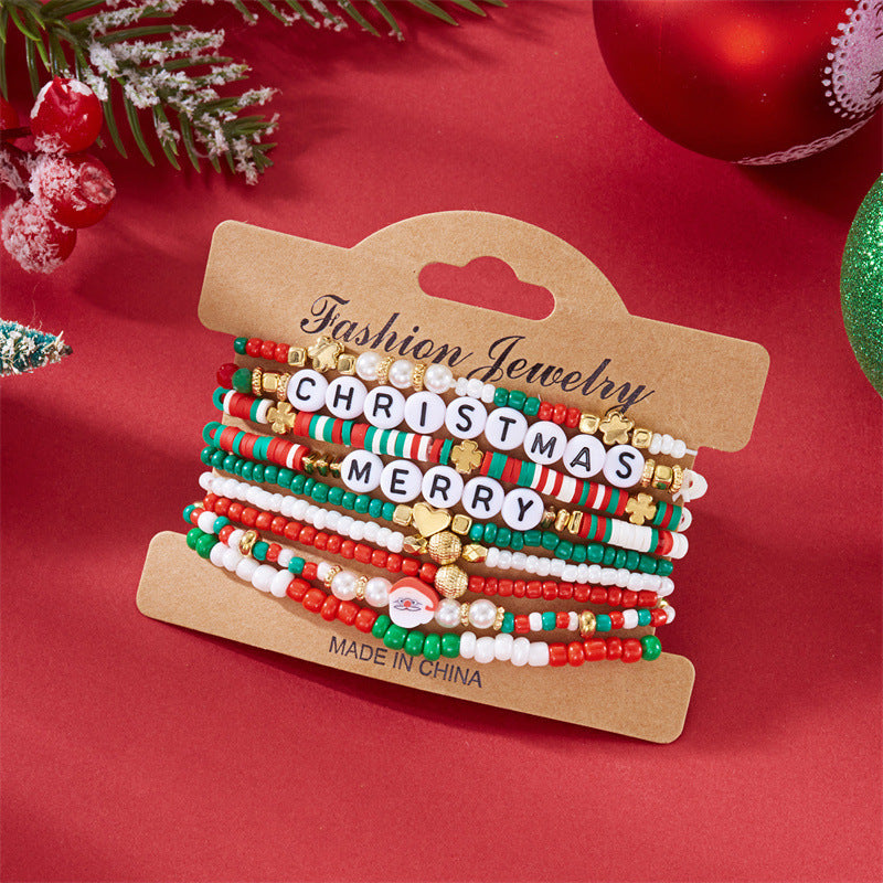 Casual Cartoon Alloy and Resin Beaded Bracelet with Santa Claus and Bell Charms