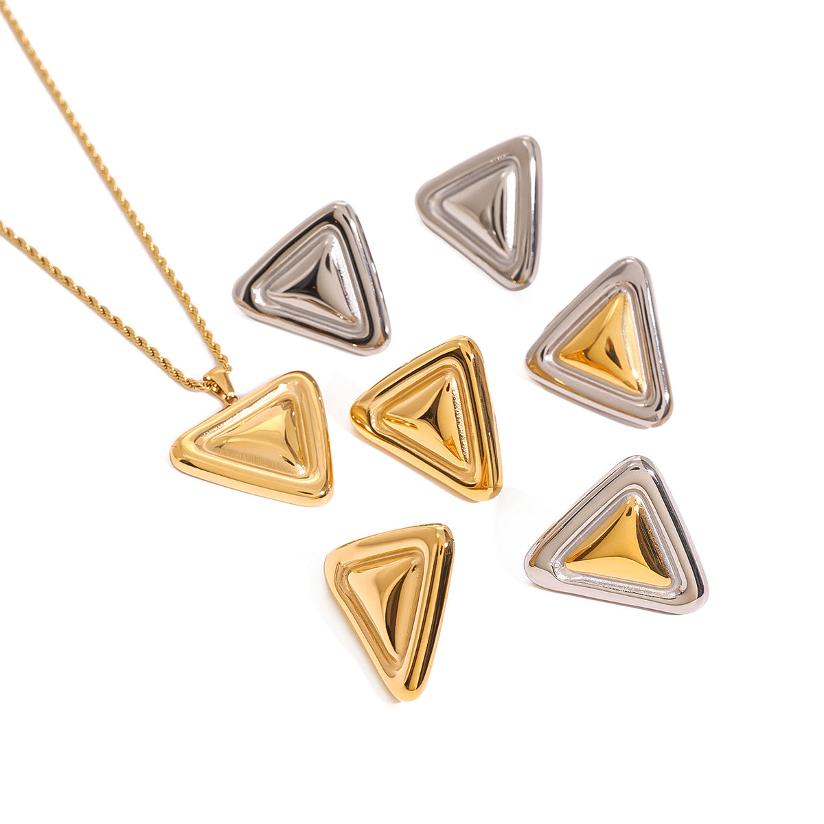 Gold Plated Stainless Steel Triangle Geometric Pendant Necklace for Women