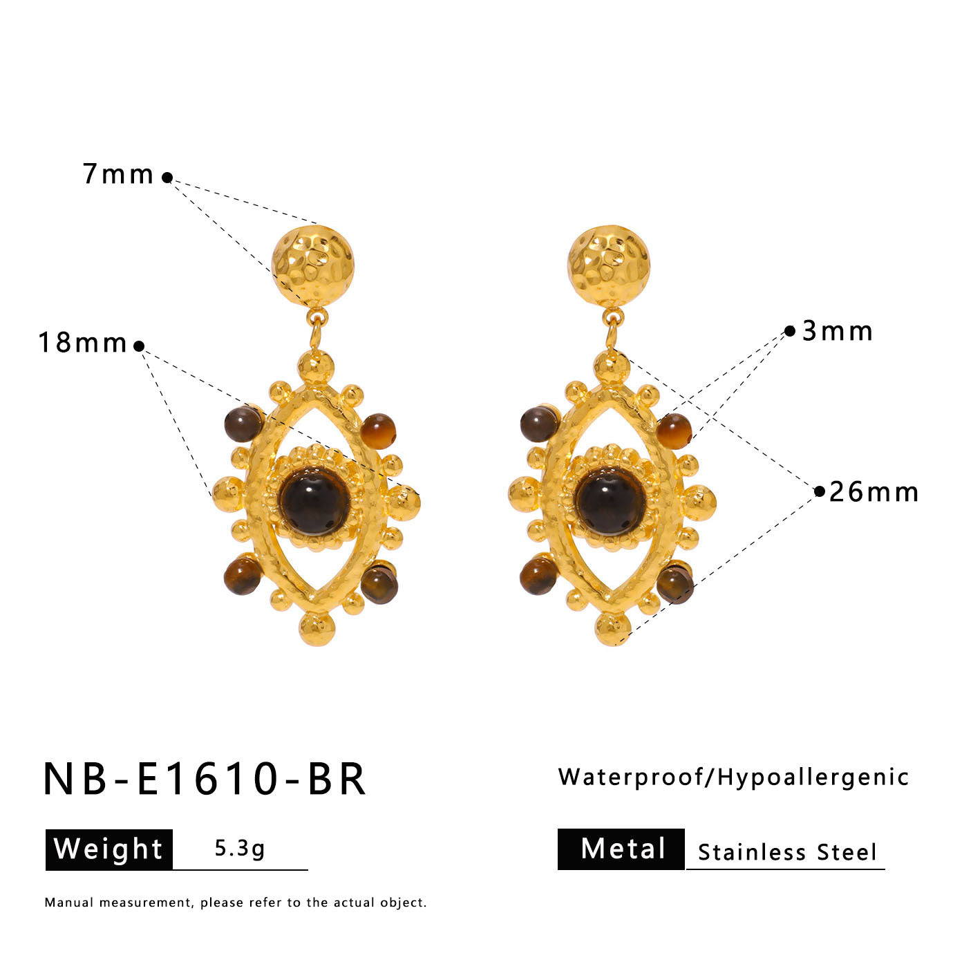 Minimalist Geometric Eye-Shaped Stainless Steel Earrings with Pearl Accents and 18K Gold Plating