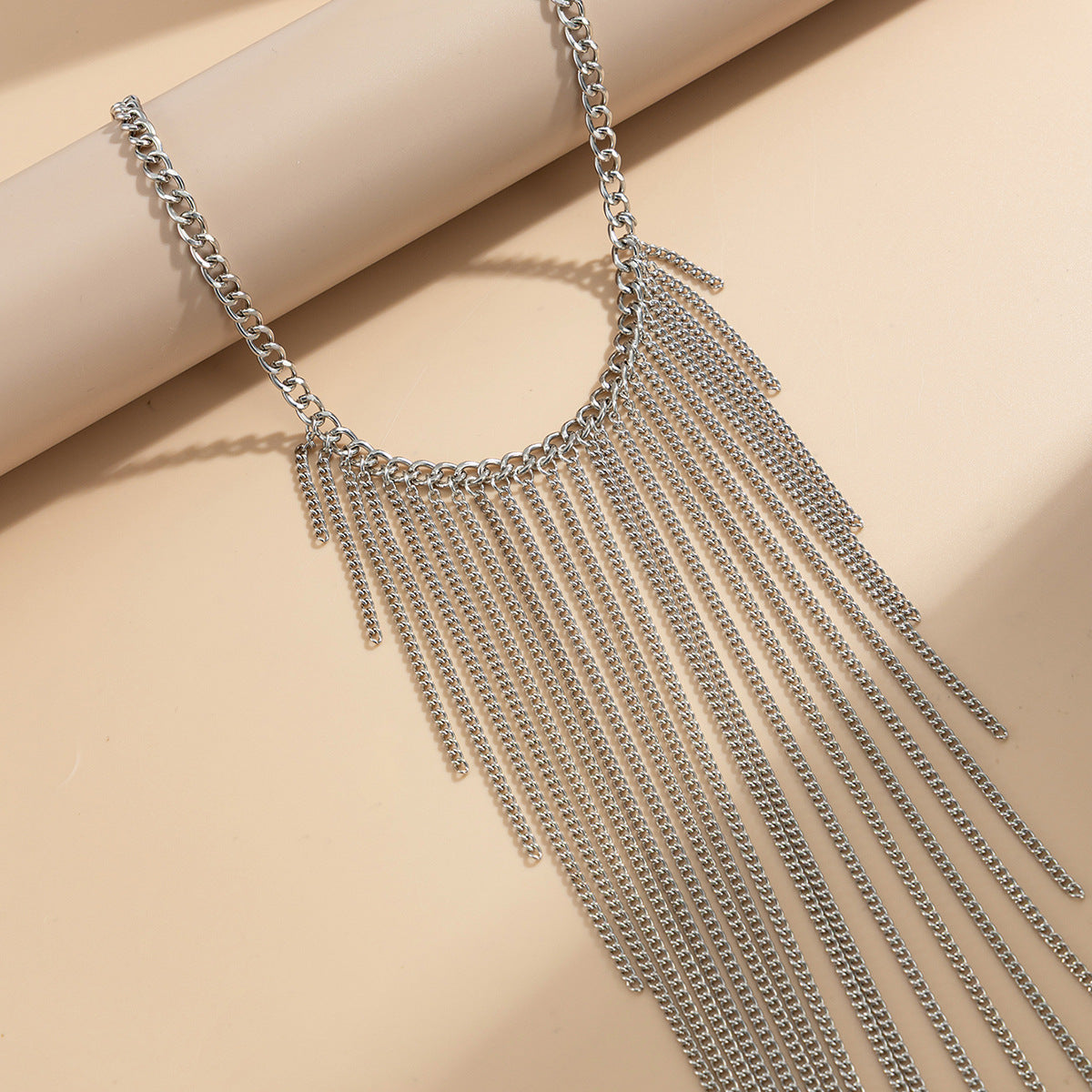 Luxury Geometric Iron Plated Layered Fringe Necklace for Women
