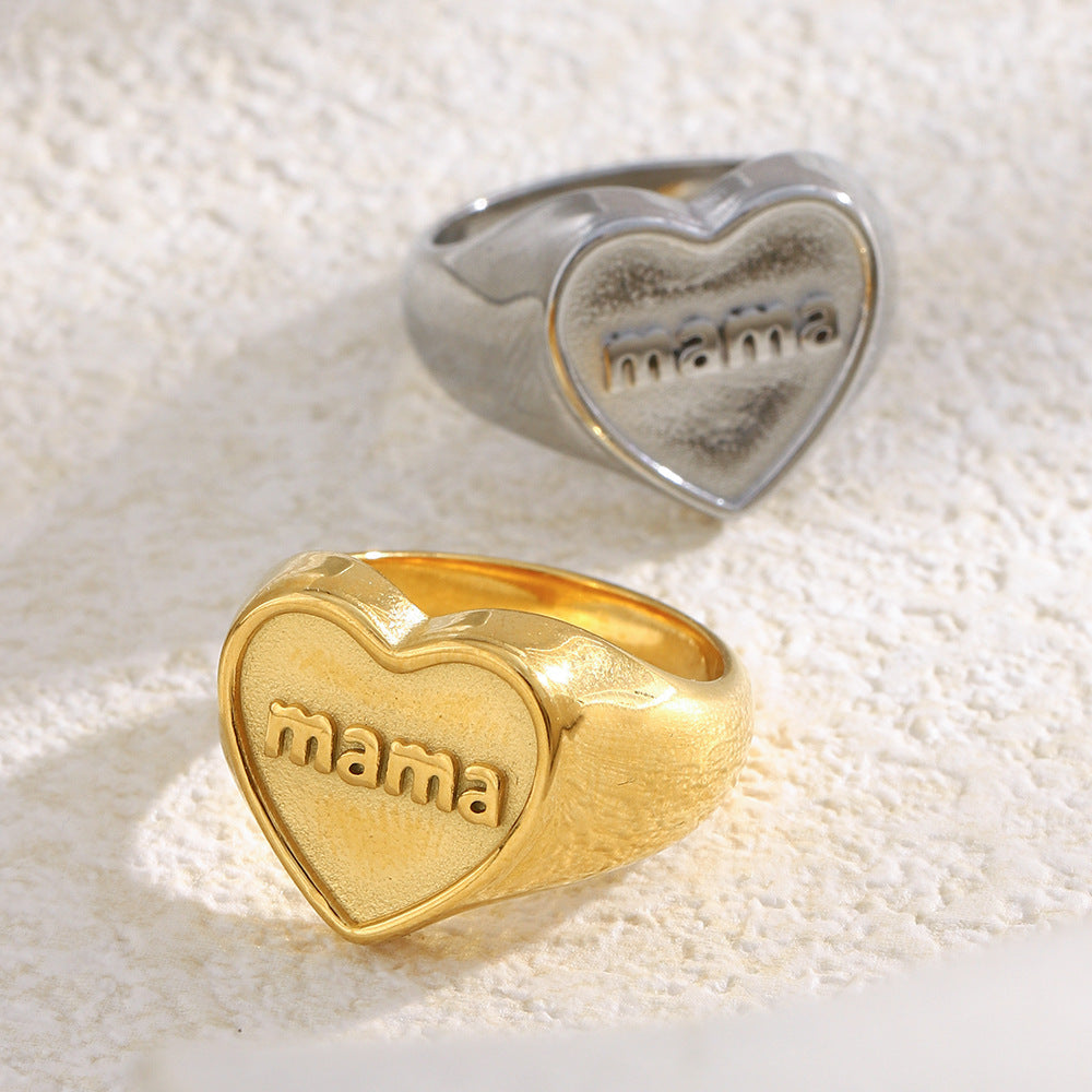 Anello minimalista a forma di cuore in acciaio inossidabile con placcatura in oro 18 carati da donna — Gioielli per la mamma