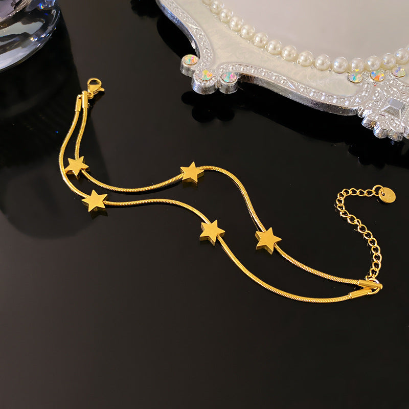 Casual Plated Titanium Steel Star Butterfly Snake Chain Double Layer Bracelet