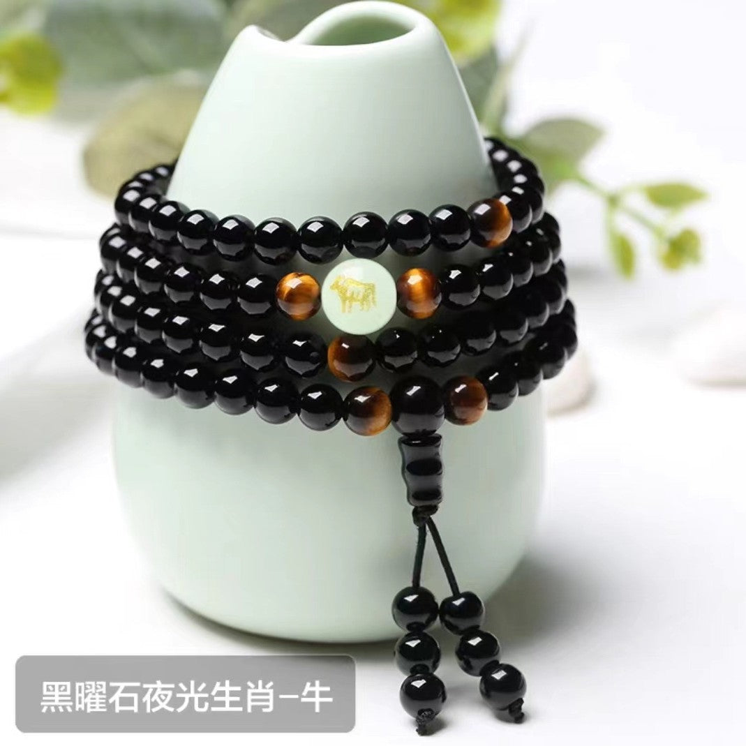 Glow-in-the-Dark Round Animal Synthetic Stone Bracelet Unisex
