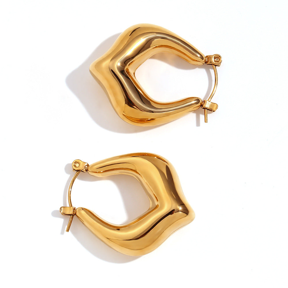 Vintage-Inspired Geometric Hollow Hammered Texture Stainless Steel 18K Gold Plated Earrings for Women