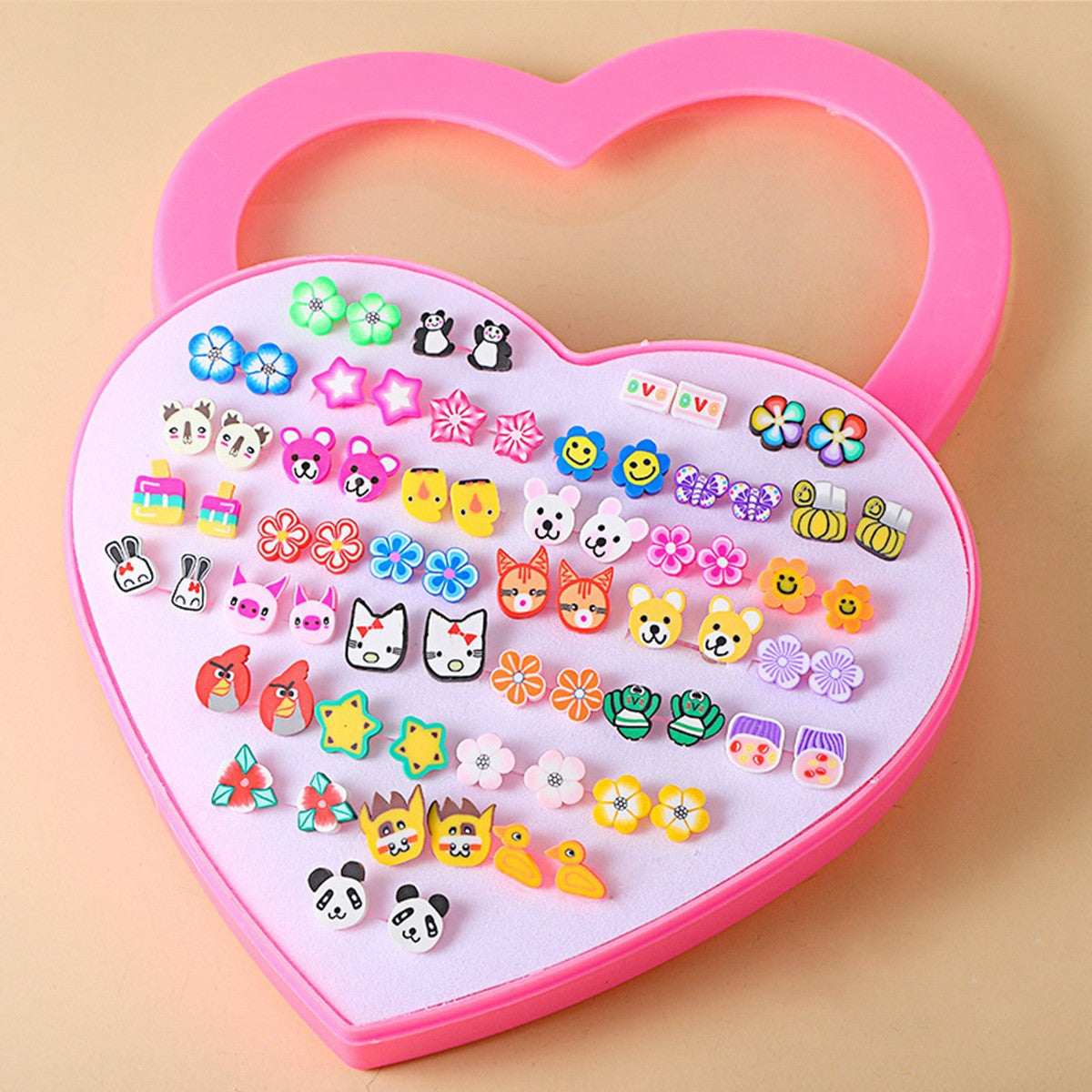 Sweet Cartoon Fruit and Geometric Heart Resin Stud Earrings Set with Stainless Steel Posts for Women