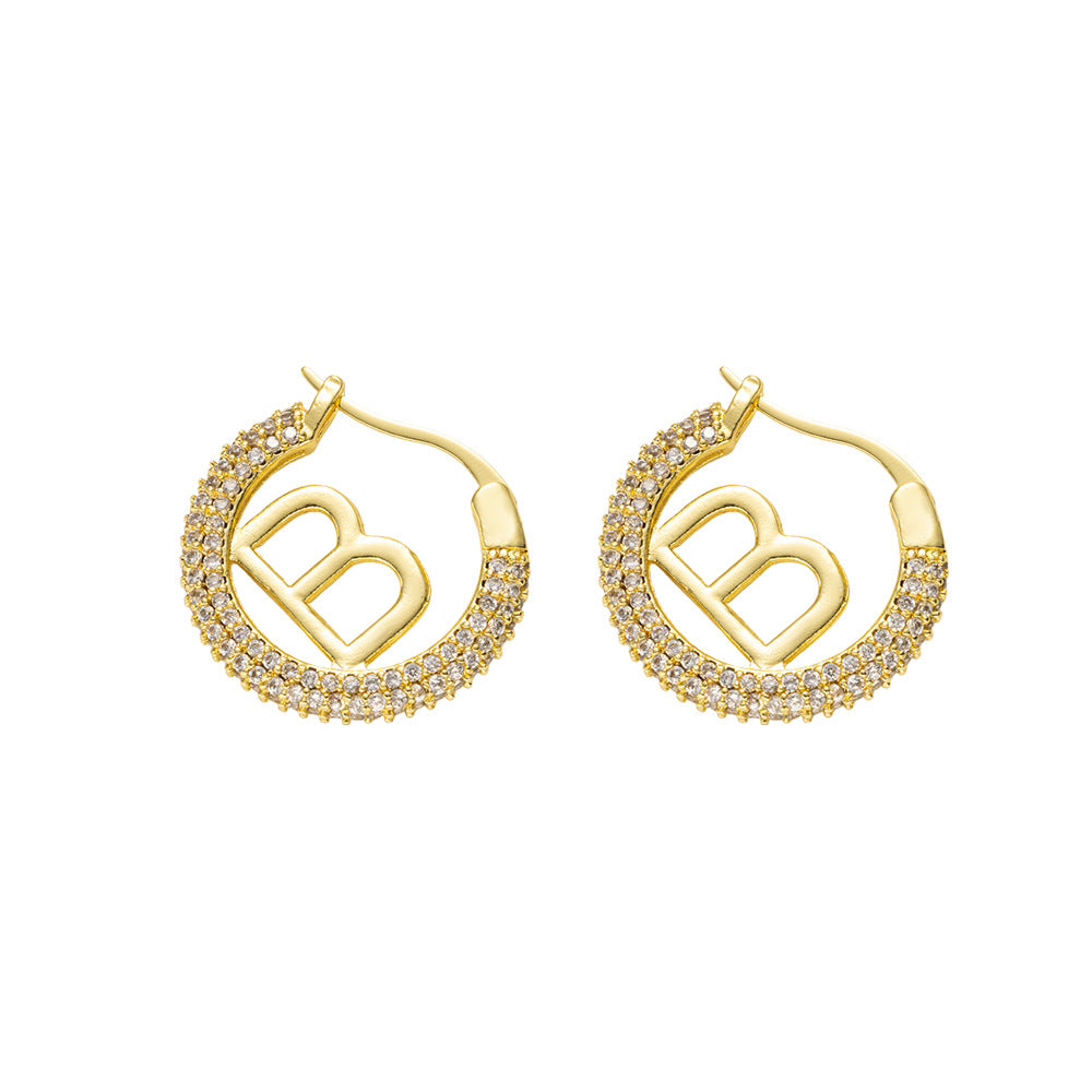 Minimalist Letter-Shaped Earrings for Women in Brass with 18K Gold Plating, Hypoallergenic Lightweight Luxury Ear Studs