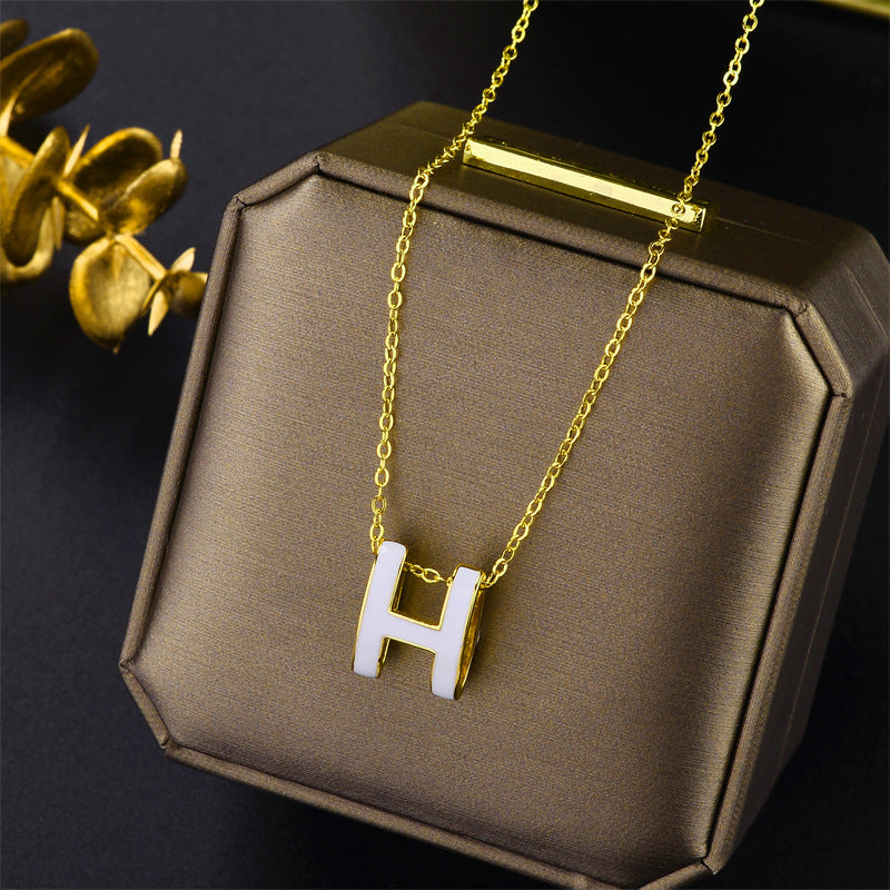 Minimalist Titanium Steel Letter Pendant Necklace for Women with Gold Plating on Ball Chain