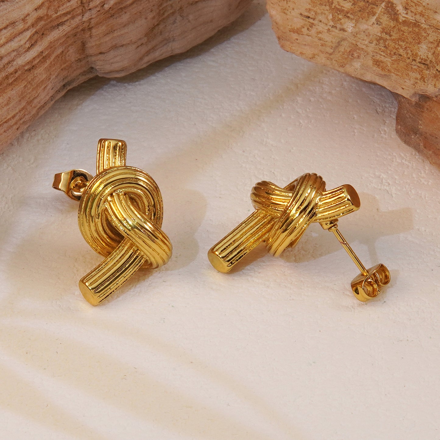 Exaggerated Brushed Plated Stainless Steel Abstract Geometric Knot Stud Earrings for Women