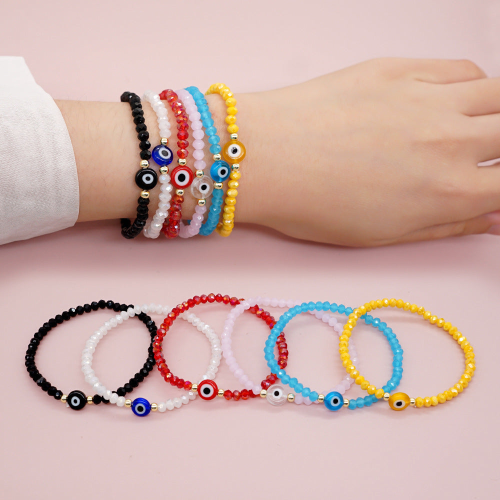 Geometric Evil Eye Crystal Beaded Bracelet for Women