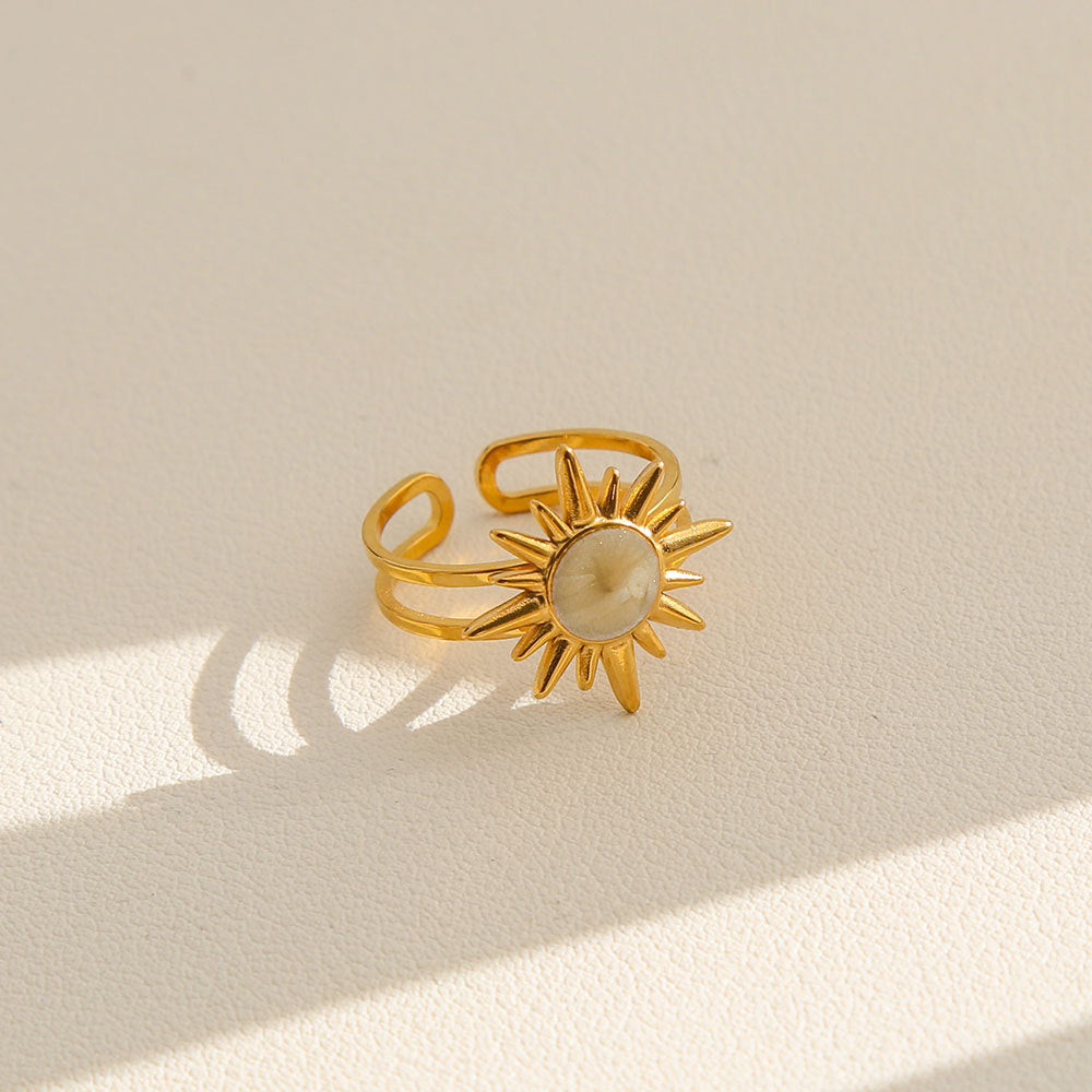 Vintage Instagram Style Adjustable Geometric Stainless Steel Ring with 18K Gold Plating for Women