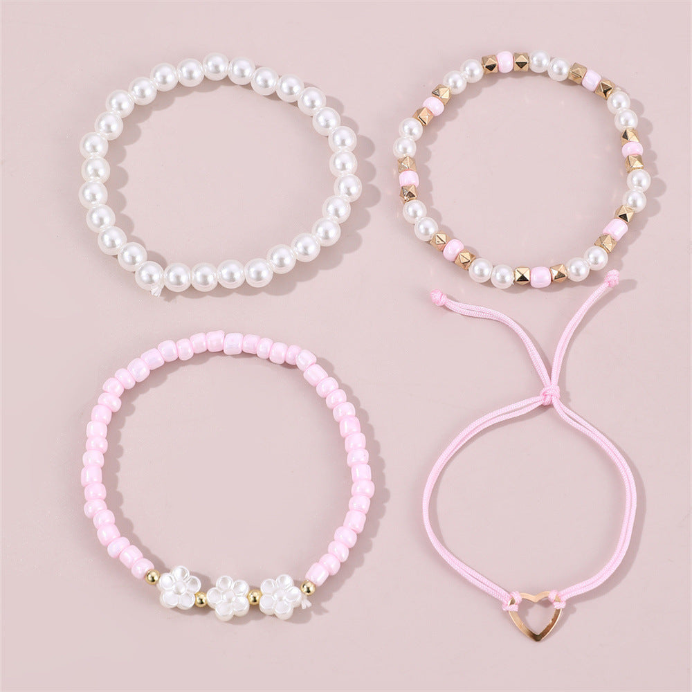 Juego de pulseras de resina con perlas en forma de corazón para niños, estilo minimalista, lindo y dulce
