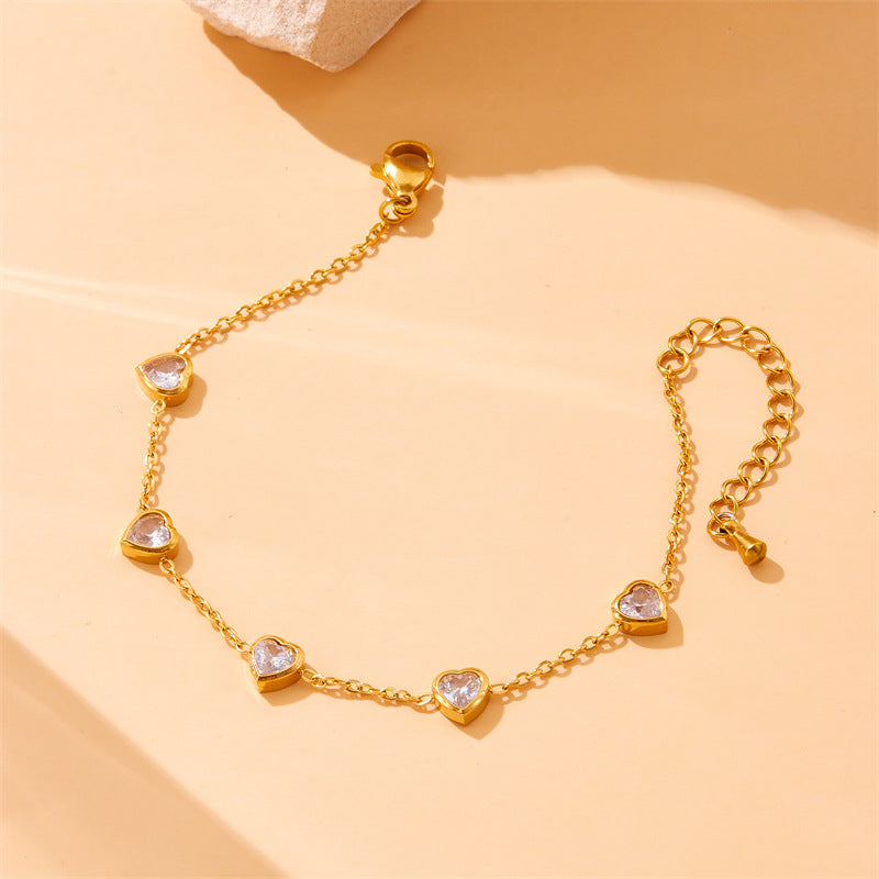 Transparent Heart Charm Stainless Steel Plated Bracelet Earrings Necklace Set for Women Fashion Office Commute Jewelry