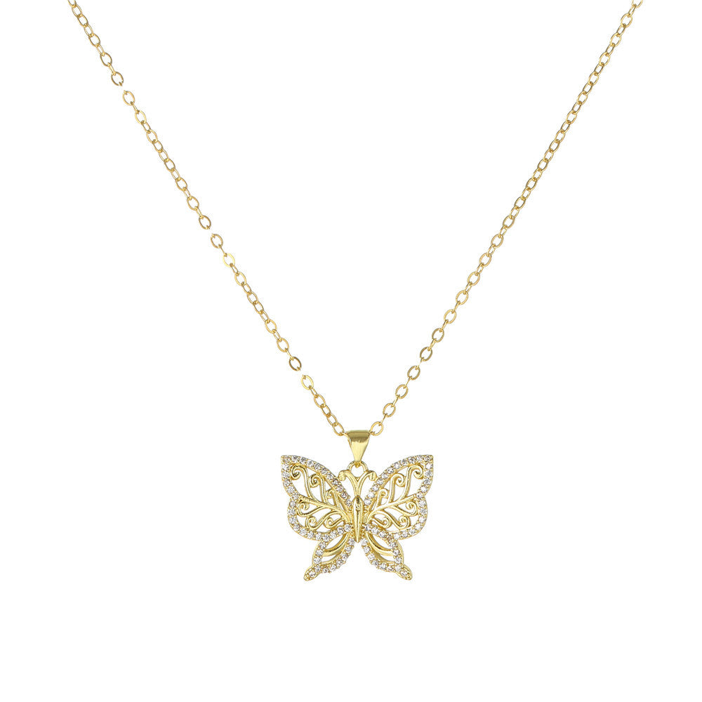 Casual Geometric Butterfly Brass Cubic Zirconia Pendant Necklace Cable Chain