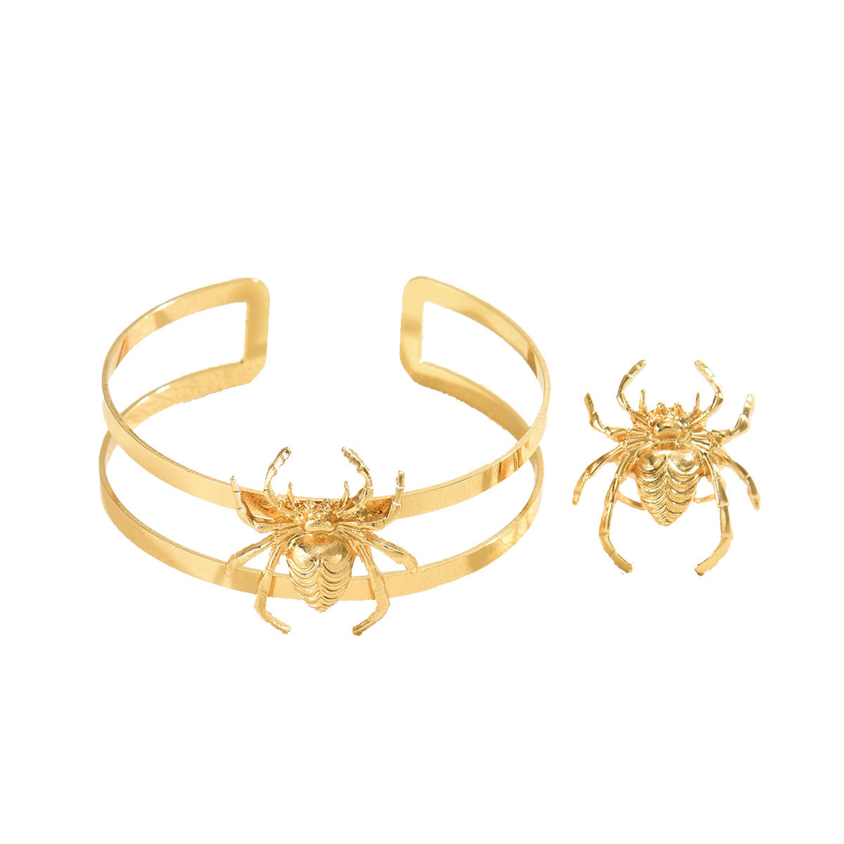 Set de pulsera y anillo ajustables de estilo Hip Hop de araña para mujer en aleación de zinc con acabado chapado