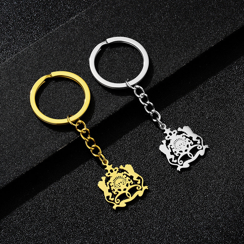Portachiavi vintage con emblema marocchino in acciaio inossidabile Accessorio unisex con design etnico