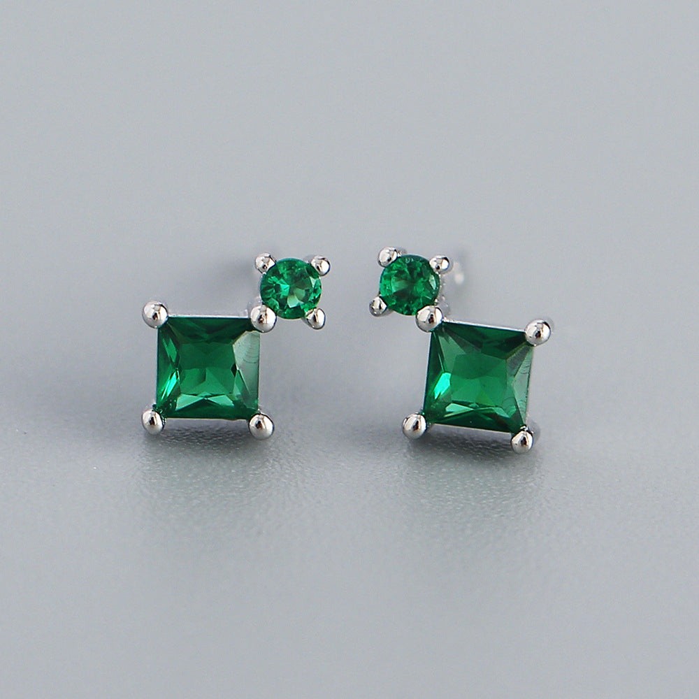 Sweet 925 Sterling Silver Square Geometric Cubic Zirconia Inlay Earrings