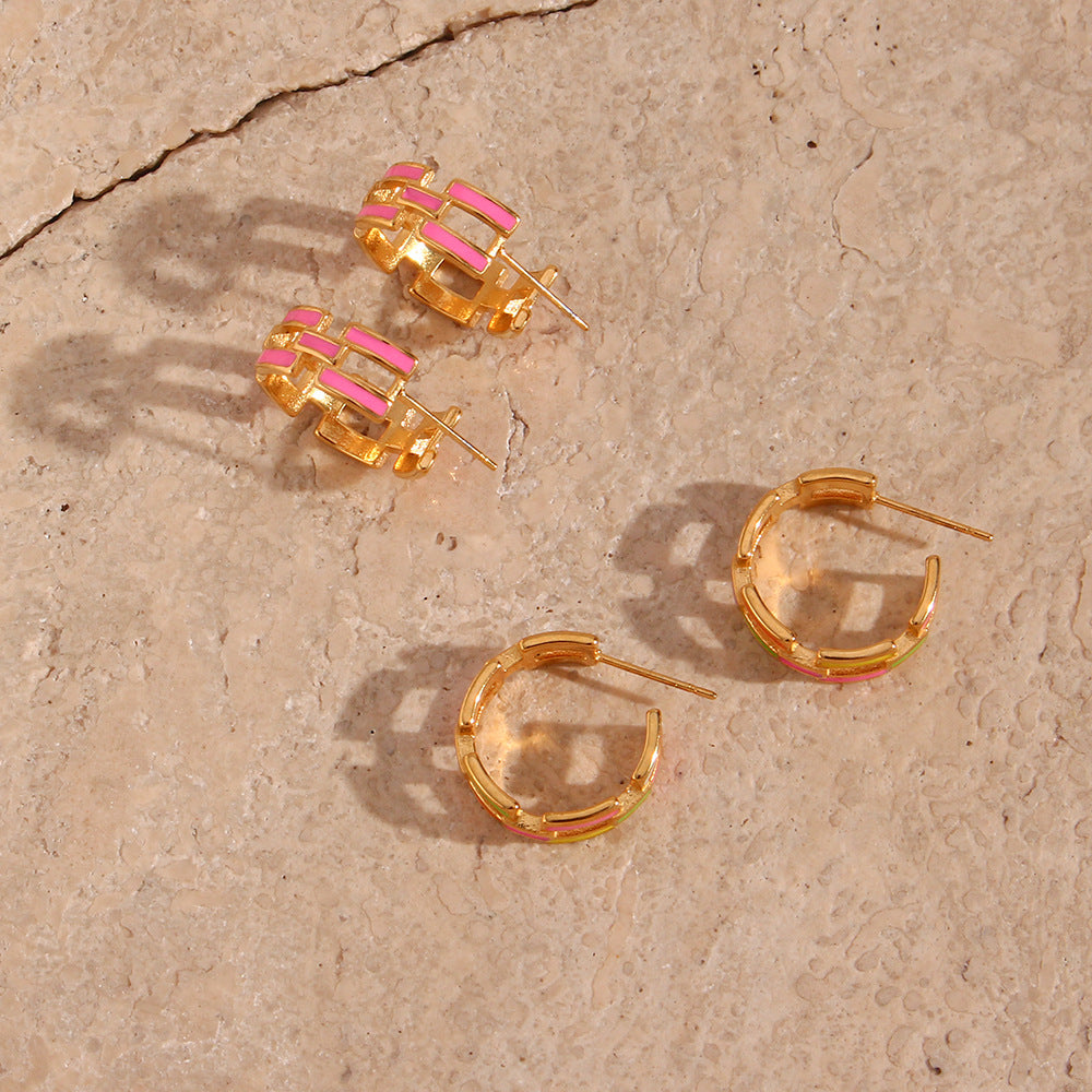 Orecchini da donna smaltati geometrici vintage minimalisti con traforo in acciaio inossidabile placcato oro 18K