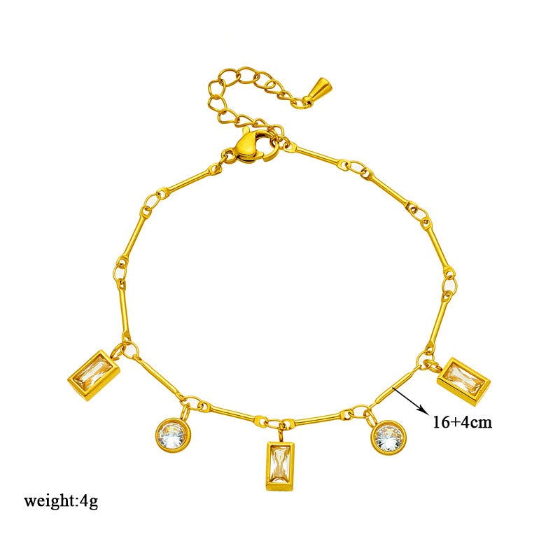 Braccialetto da Donna Minimalista Geometrico Tondo e Quadrato con Strass in Acciaio al Titanio