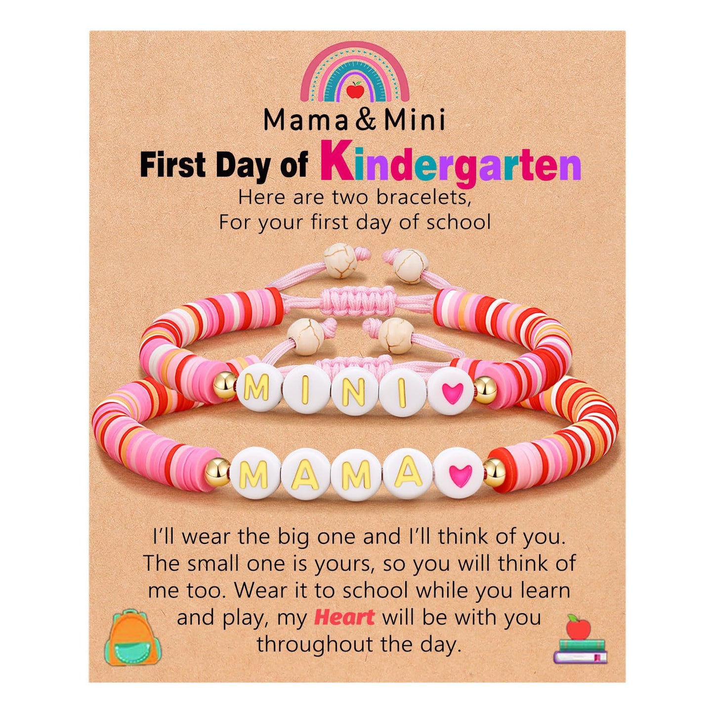 Sweet Geometric Heart Letter Resin Bracelet Set for Kids First Day of School Gift