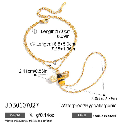 Anillo de Dedo y Pulsera Minimalista de Acero de Titanio con Forma de Abeja para Mujer con Acabado Galvanizado Accesorio de Moda de Acero Inoxidable