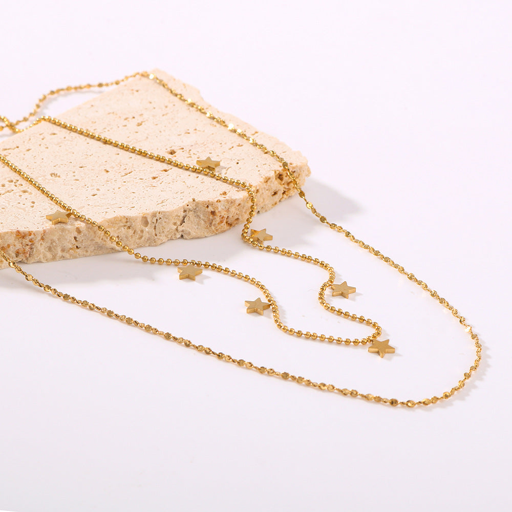 Minimalist Star-Shaped Titanium Steel Pendant Necklace with Vacuum Plated 18K Gold Finish Double Layer O-Chain for Women