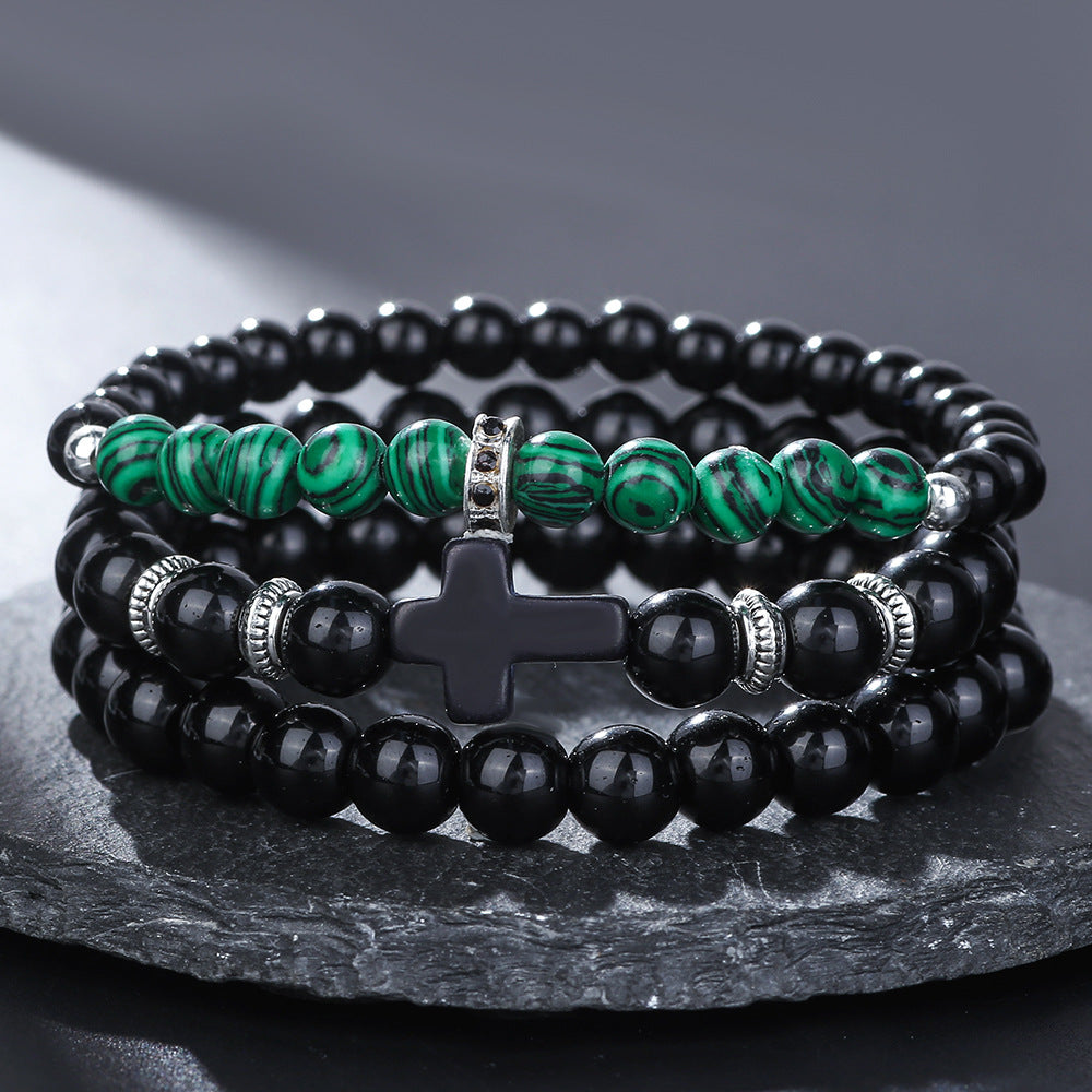 Handmade Geometric Cross Stone Beaded Bracelet Set for Unisex
