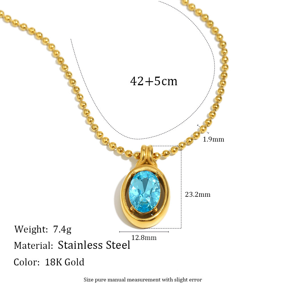 Collana con Ciondolo Geometrico Minimalista da Donna in Acciaio Inossidabile con Placcatura in Oro 18K e Zircone Blu Lucido a Specchio